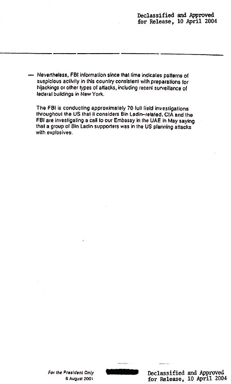 Presidential Daily Briefing, 6 August 2001 - page 2